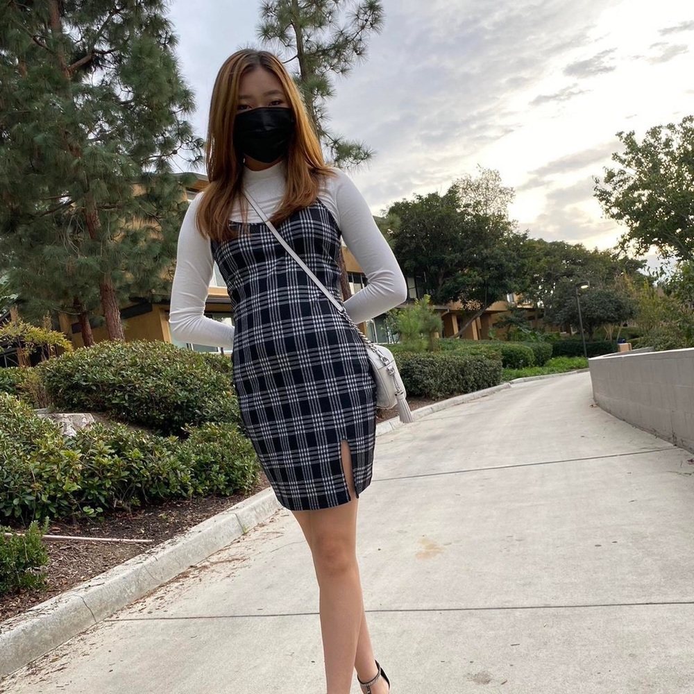 cute plaid black and white dress mini